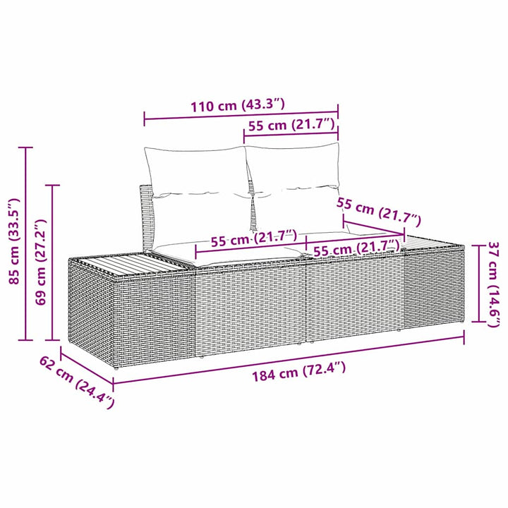 Havesofa Sæt 6 stk. Sort polyrattan