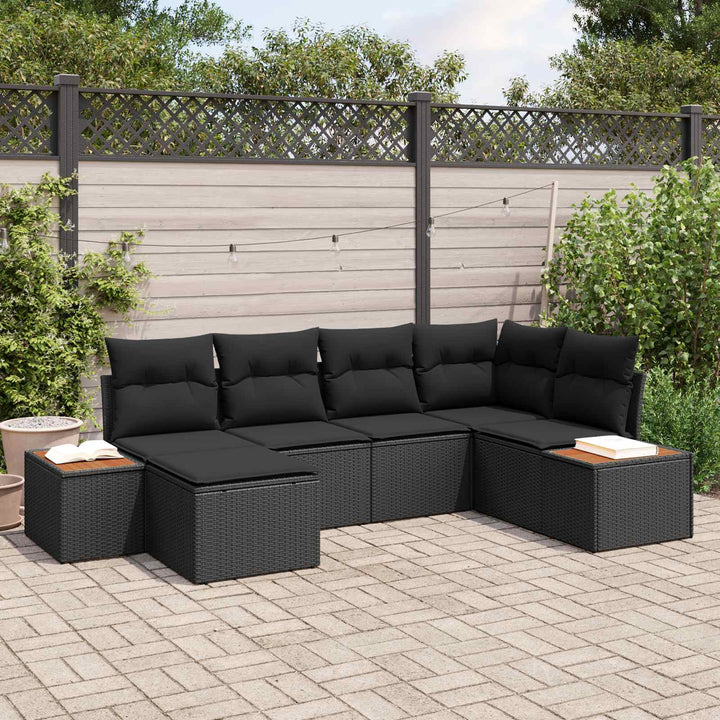 Havesofa Sæt med pude 6 pcs Sort polyrattan