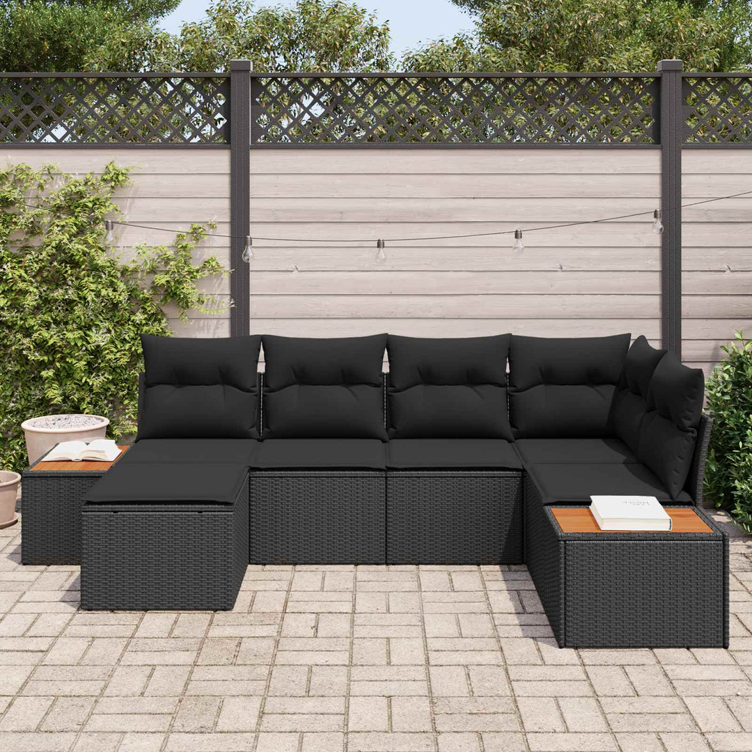 Havesofa Sæt med pude 6 pcs Sort polyrattan