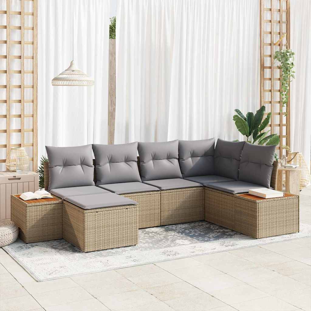 Havesofa Sæt med pude 6 pcs Beige polyrattan