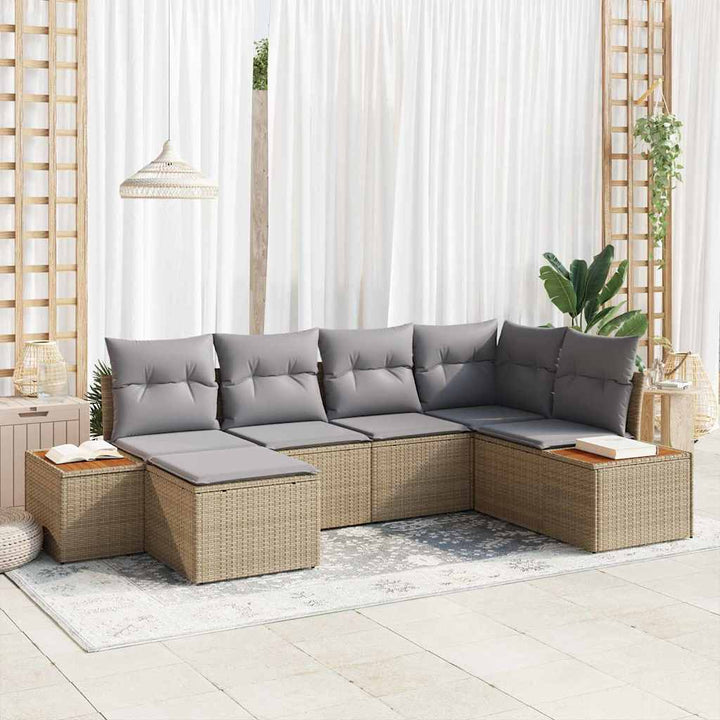Havesofa Sæt med pude 6 pcs Beige polyrattan