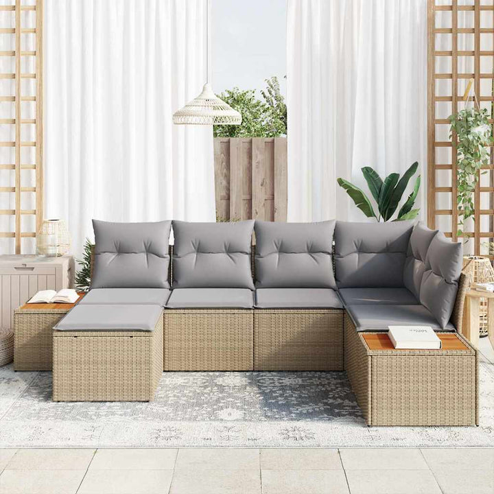 Havesofa Sæt med pude 6 pcs Beige polyrattan