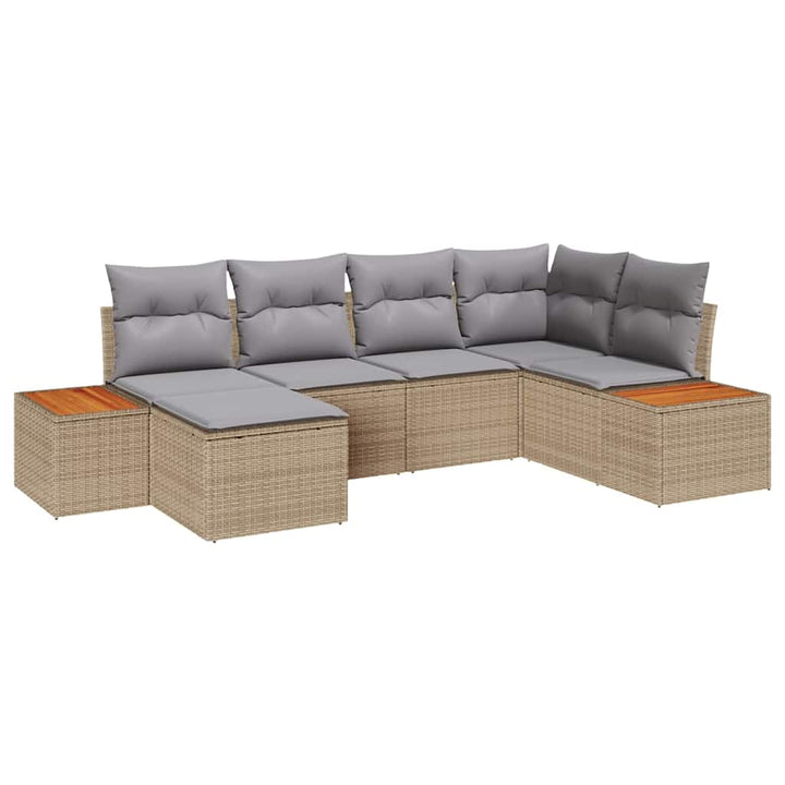 Havesofa Sæt med pude 6 pcs Beige polyrattan