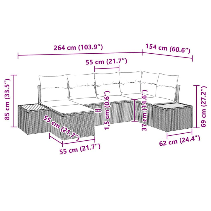Havesofa Sæt med pude 6 pcs Beige polyrattan