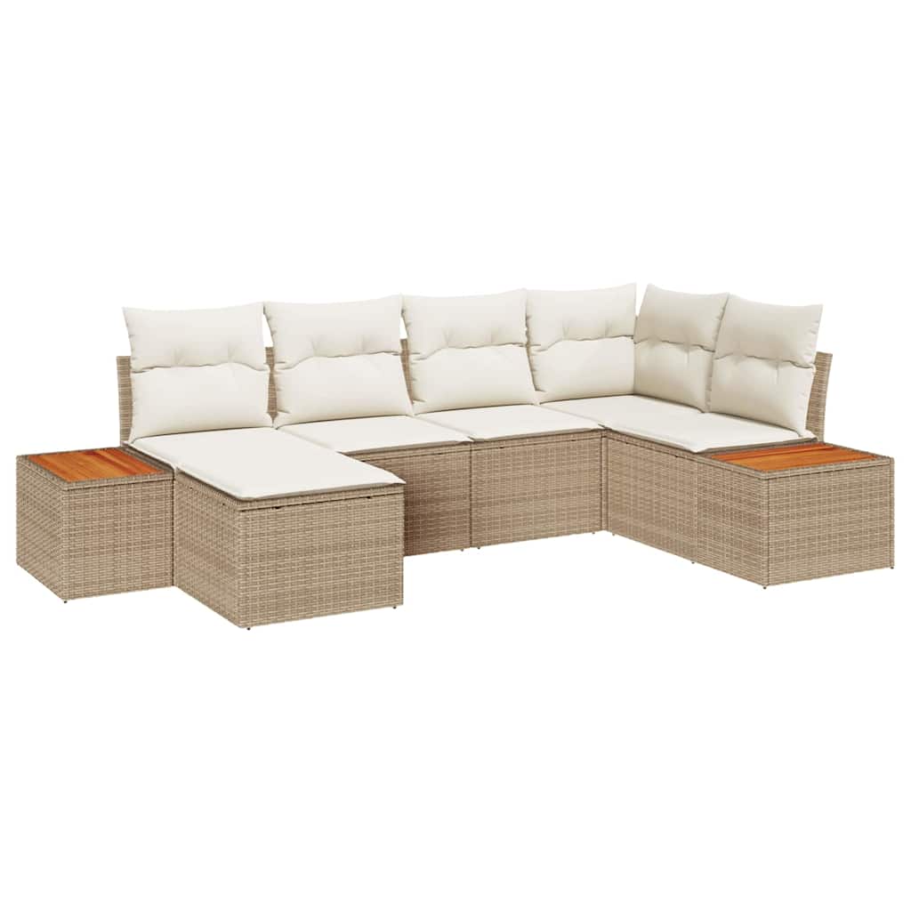 Havesofa Sæt med pude 6 pcs Beige polyrattan