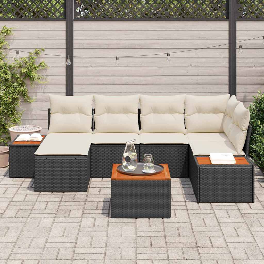 Havesofa Sæt 7 stk. Sort polyrattan