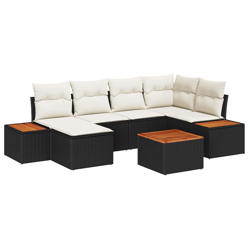 Havesofa Sæt 7 stk. Sort polyrattan