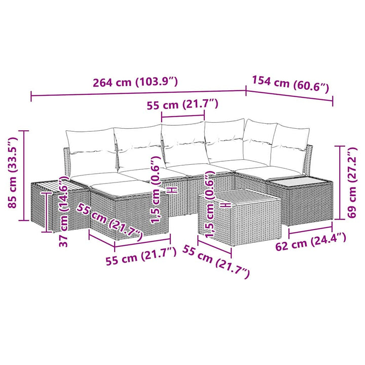 Havesofa Sæt 7 stk. Sort polyrattan