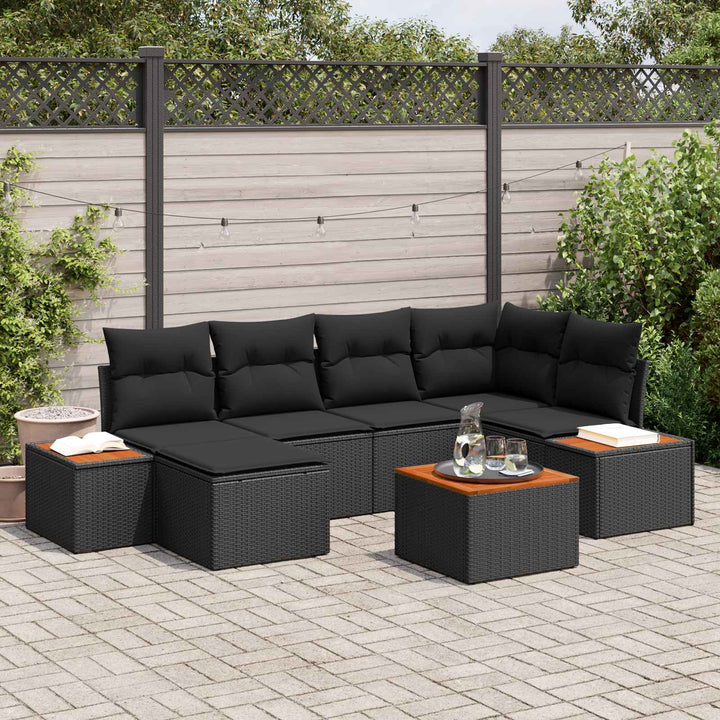 Havesofa Sæt med pude 7 pcs Sort polyrattan