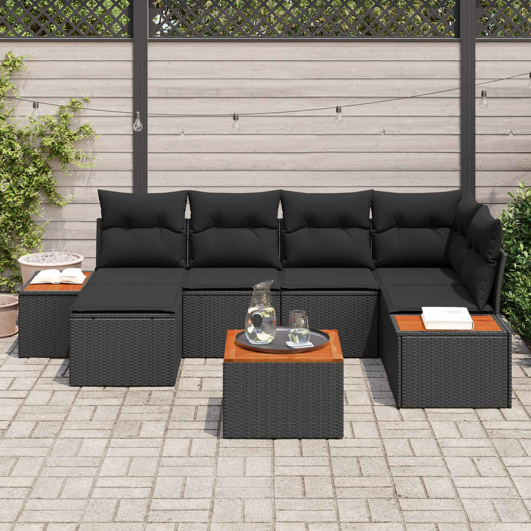 Havesofa Sæt med pude 7 pcs Sort polyrattan