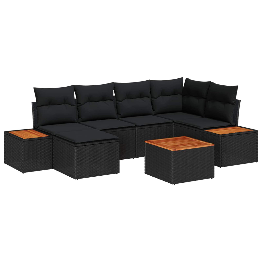 Havesofa Sæt med pude 7 pcs Sort polyrattan