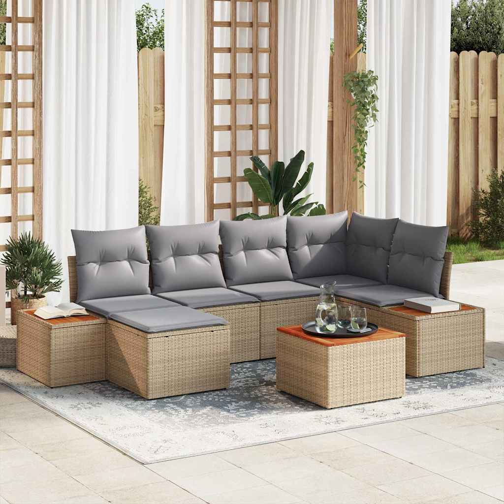 Havesofa Sæt med pude 7 pcs Beige polyrattan