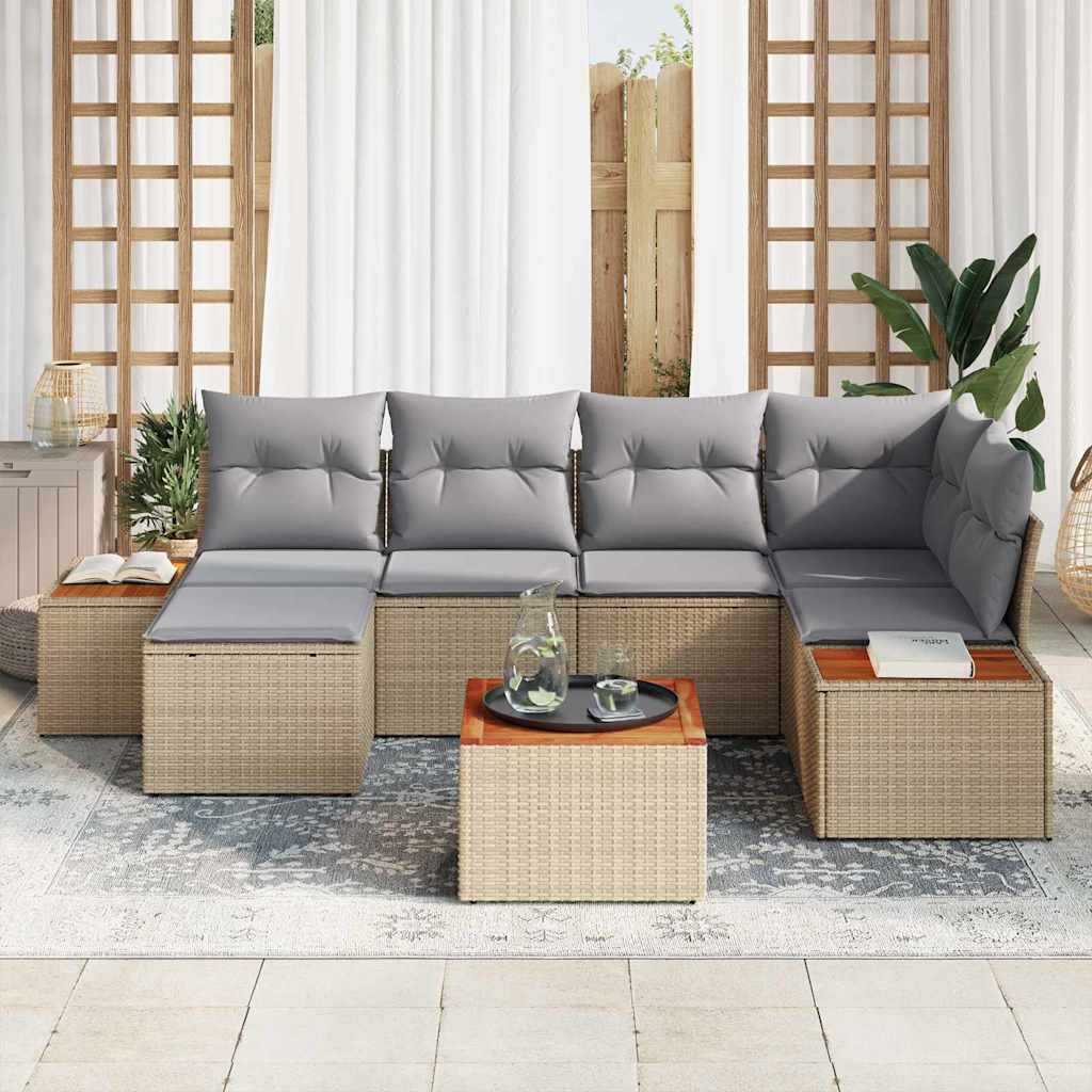 Havesofa Sæt med pude 7 pcs Beige polyrattan