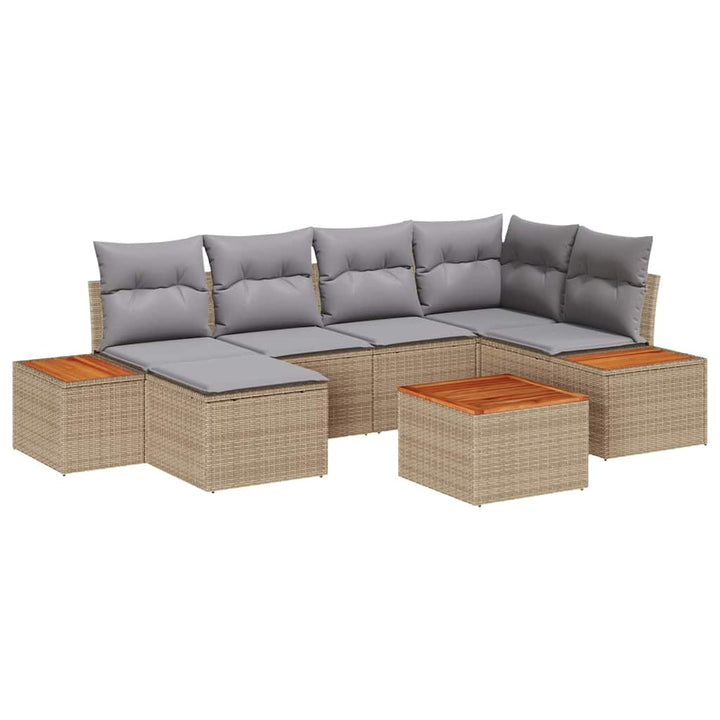 Havesofa Sæt med pude 7 pcs Beige polyrattan