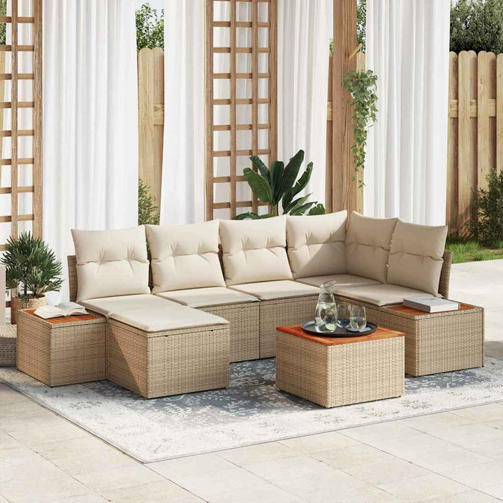 Havesofa Sæt med pude 7 pcs Beige polyrattan