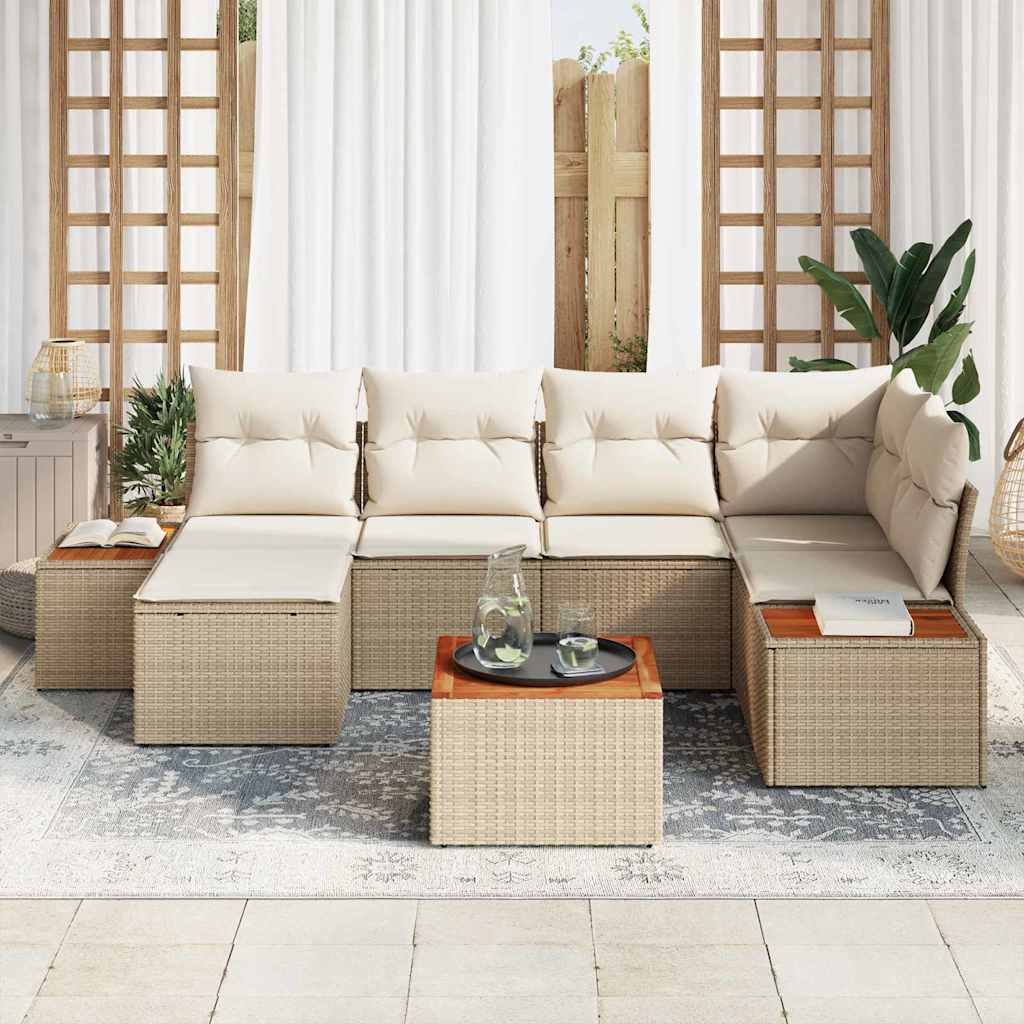 Havesofa Sæt med pude 7 pcs Beige polyrattan