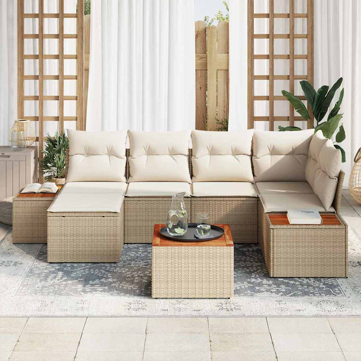 Havesofa Sæt med pude 7 pcs Beige polyrattan
