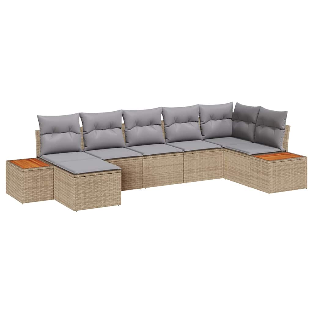 Havesofa Sæt 7 stk. Beige Poly rattan