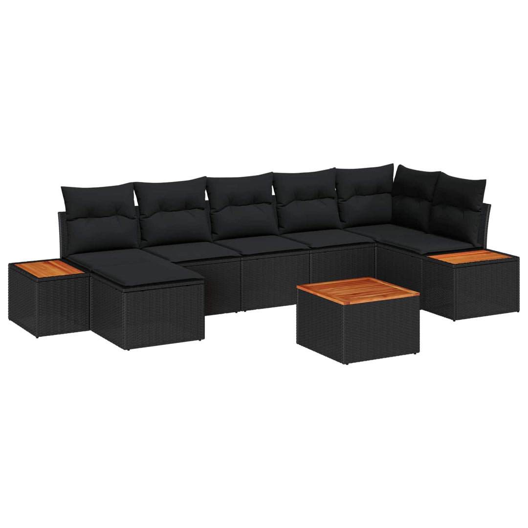 Havesofa Sæt 8 stk. Sort Poly rattan