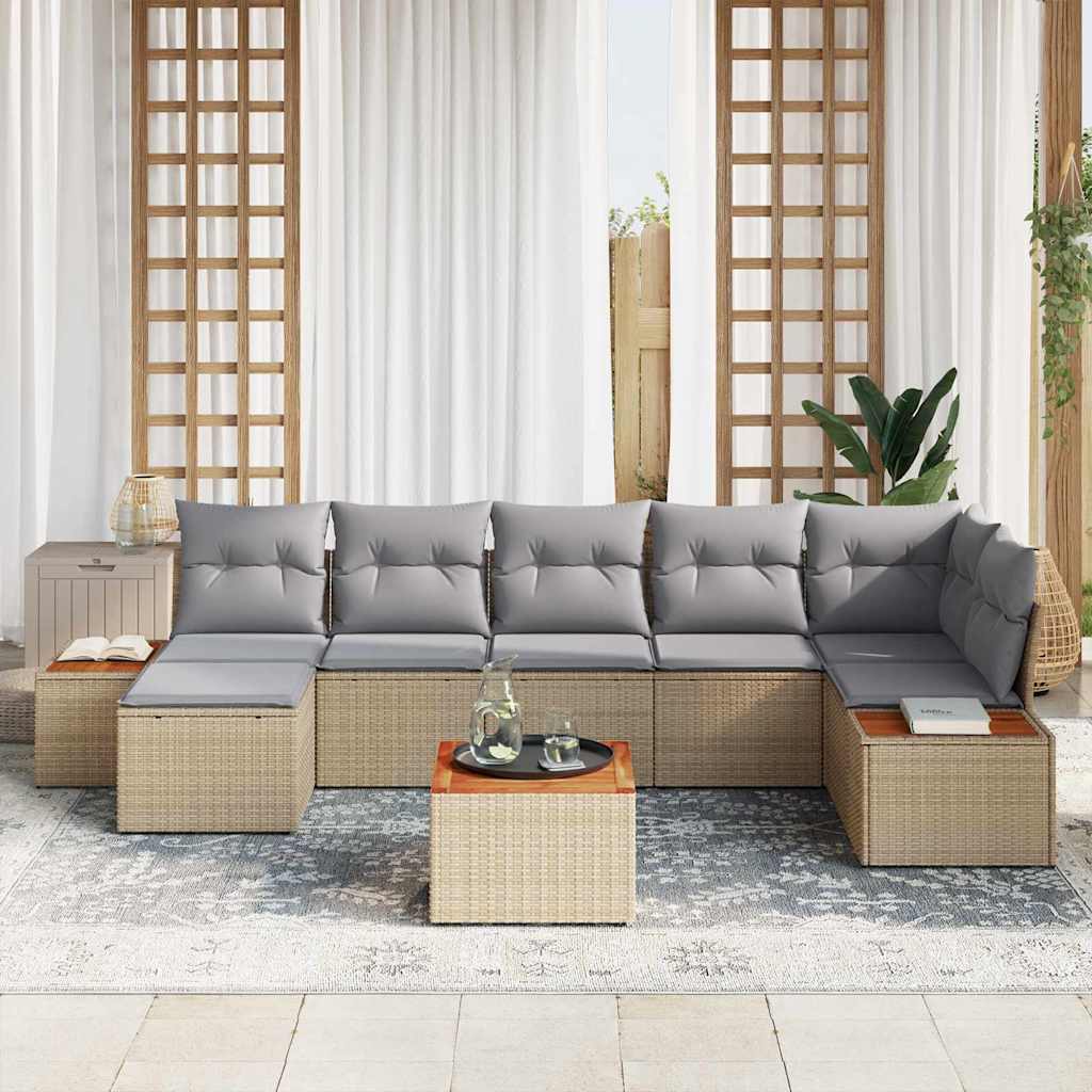 Havesofa Sæt 8 stk. Beige Poly rattan