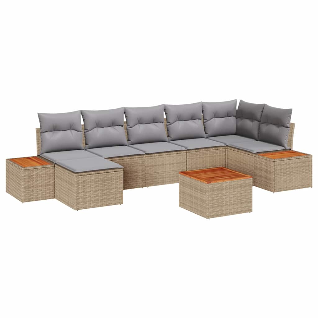 Havesofa Sæt 8 stk. Beige Poly rattan