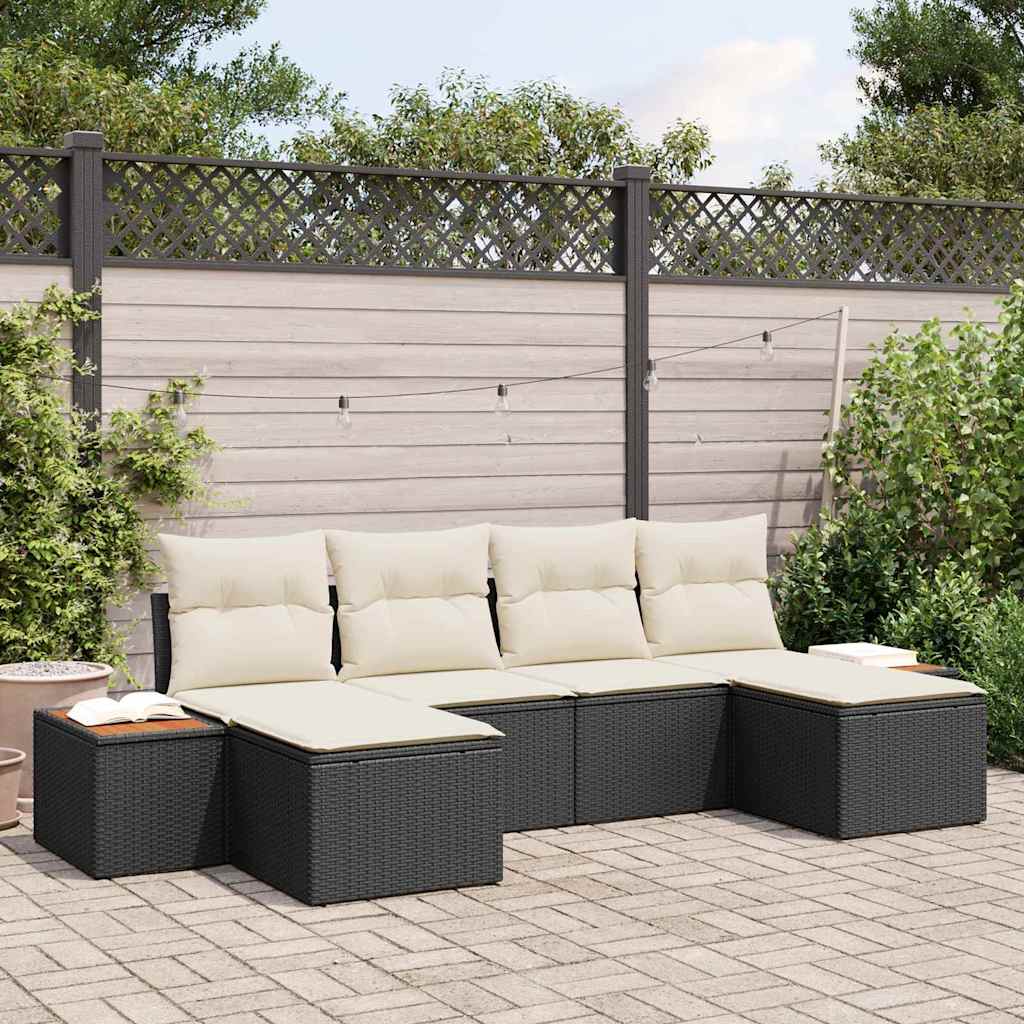 Havesofa Sæt 6 stk. Sort polyrattan