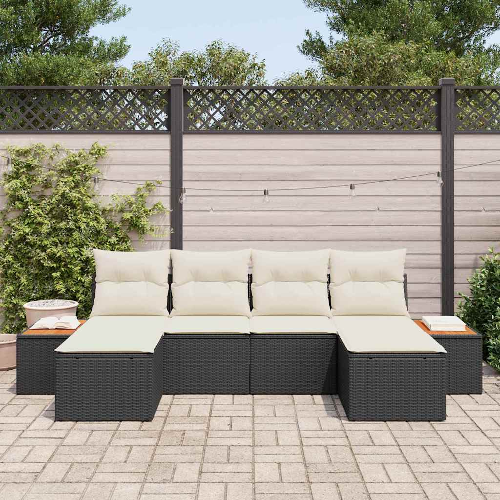 Havesofa Sæt 6 stk. Sort polyrattan