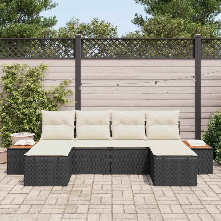 Havesofa Sæt 6 stk. Sort polyrattan