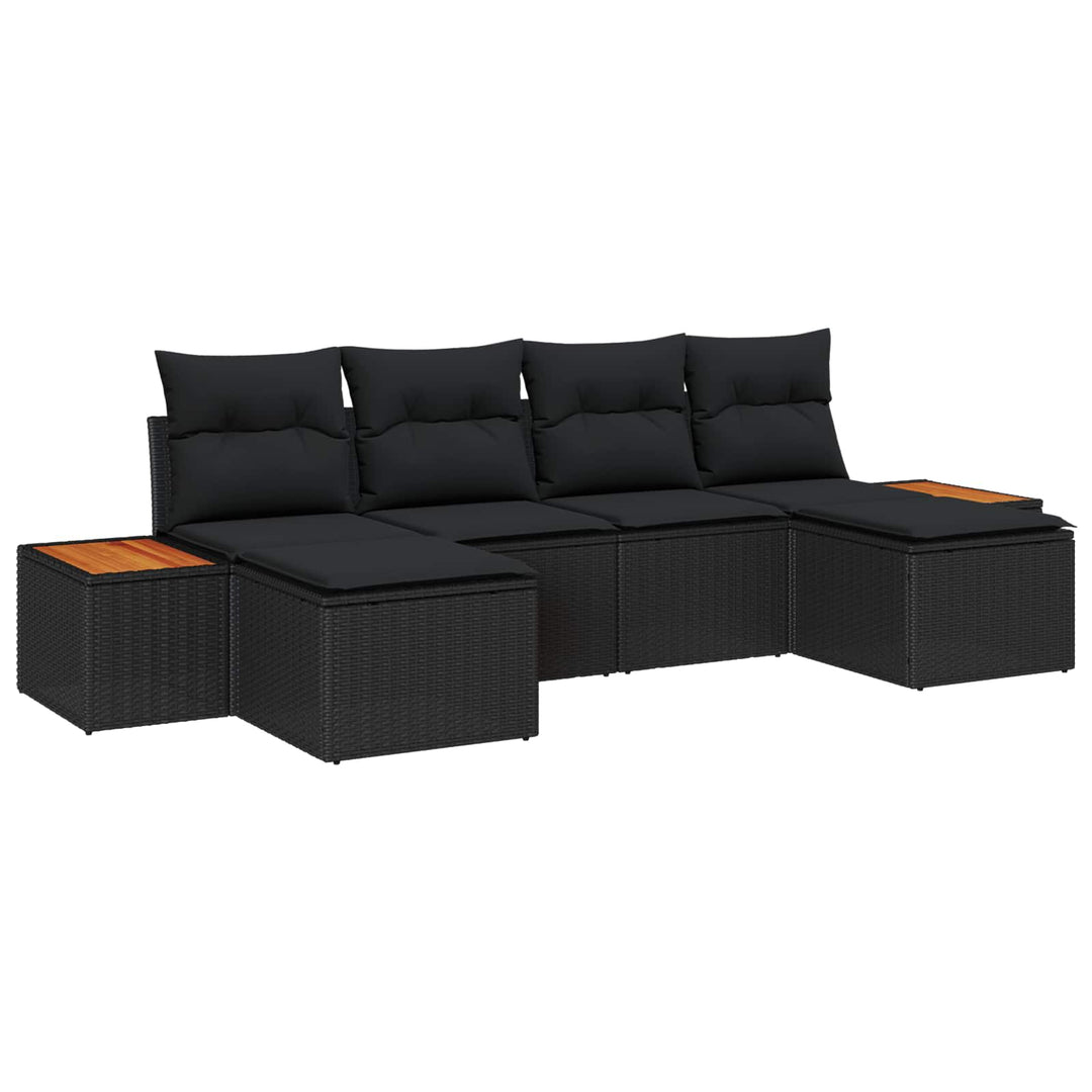 Havesofa Sæt med pude 6 pcs Sort polyrattan