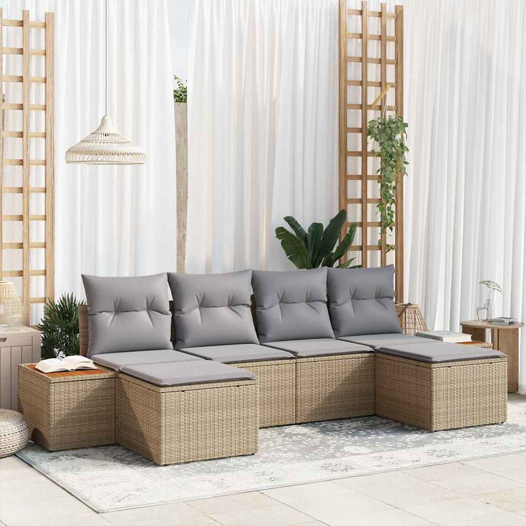 Havesofa Sæt 6 stk. Beige polyrattan