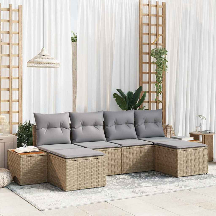 Havesofa Sæt 6 stk. Beige polyrattan