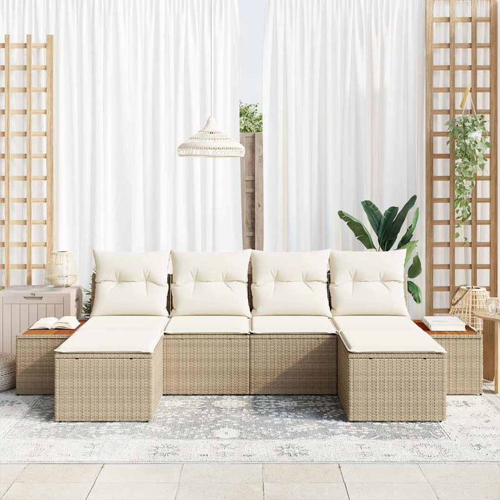 Havesofa Sæt med pude 6 pcs Beige polyrattan