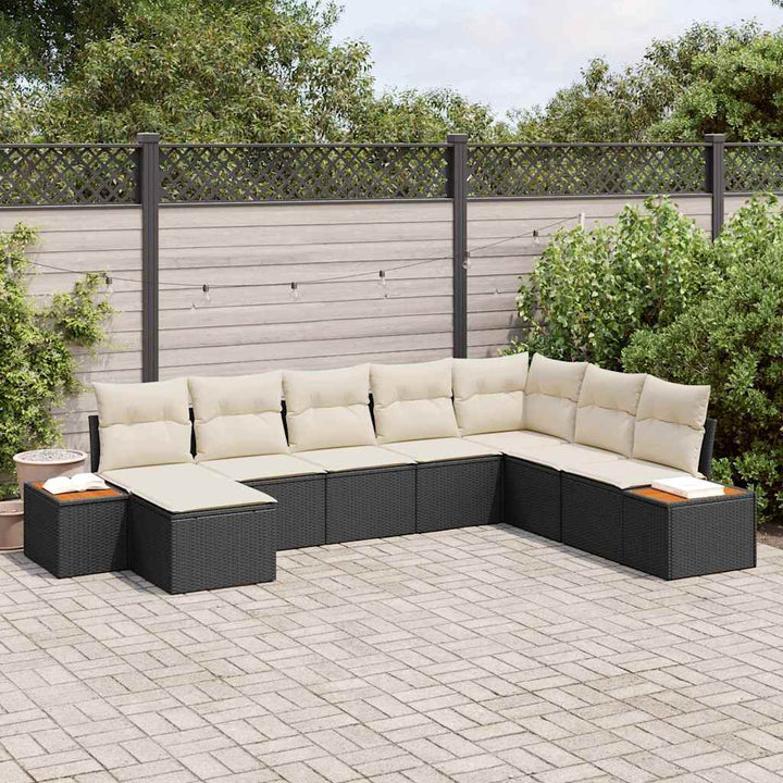 Havesofa Sæt 8 stk. Sort Poly rattan
