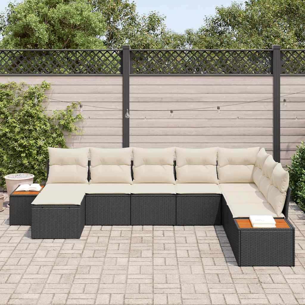 Havesofa Sæt 8 stk. Sort Poly rattan