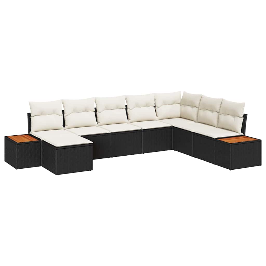 Havesofa Sæt 8 stk. Sort Poly rattan
