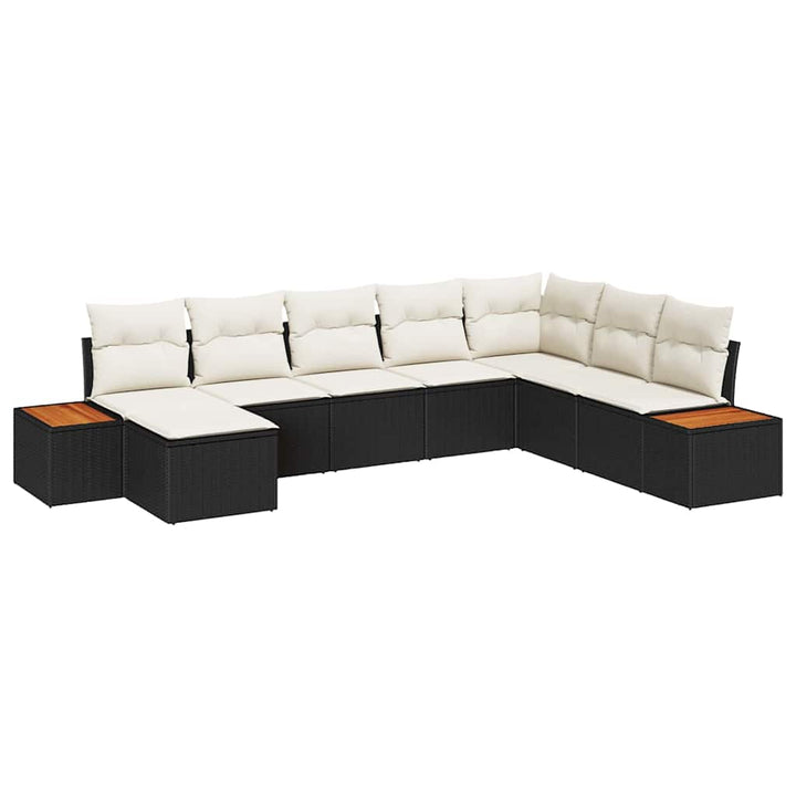 Havesofa Sæt 8 stk. Sort Poly rattan