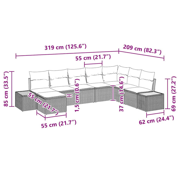 Havesofa Sæt 8 stk. Sort Poly rattan