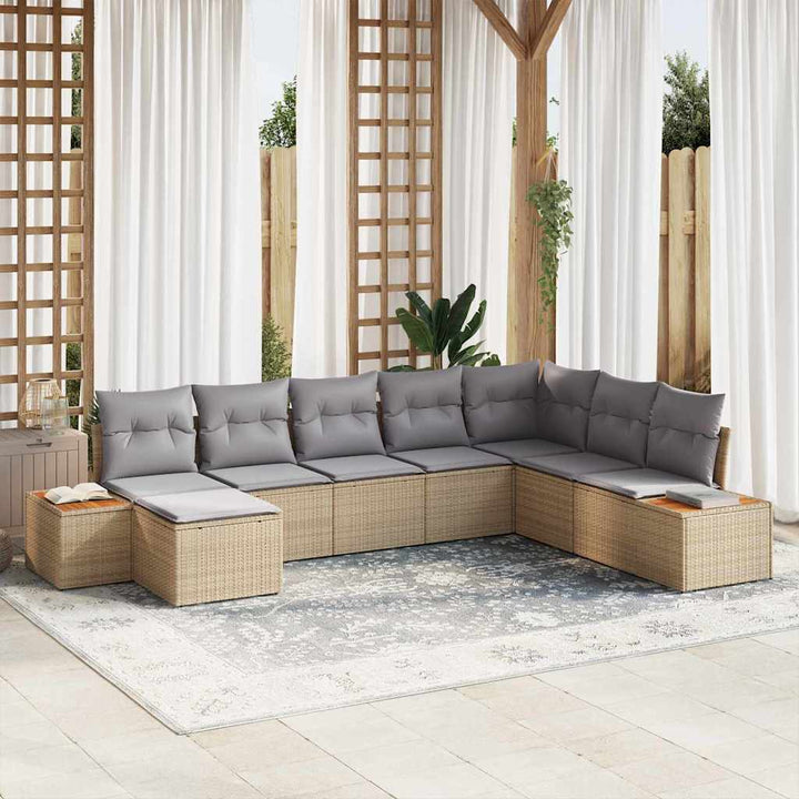 Havesofa Sæt med pude 8 pcs Beige Poly rattan