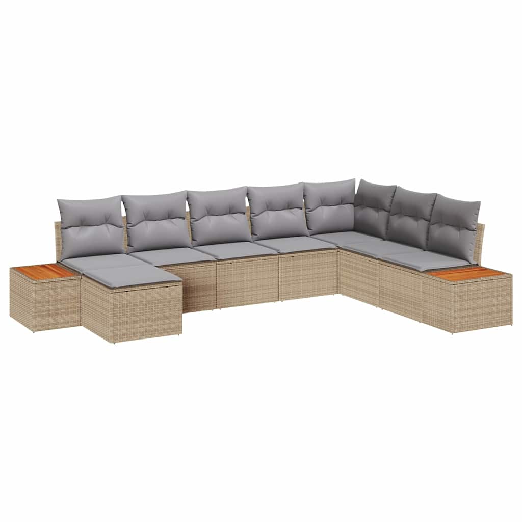 Havesofa Sæt med pude 8 pcs Beige Poly rattan