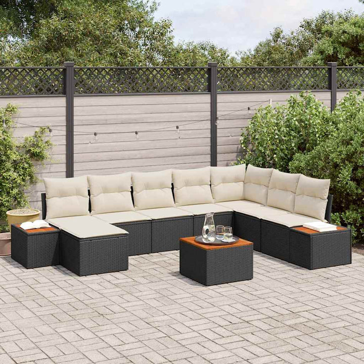 Havesofa Sæt 9 stk. Sort Poly rattan