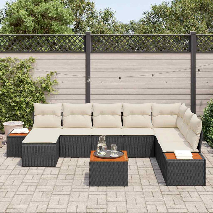 Havesofa Sæt 9 stk. Sort Poly rattan
