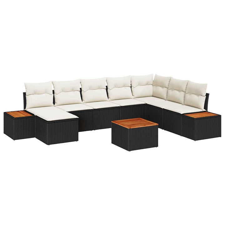Havesofa Sæt 9 stk. Sort Poly rattan