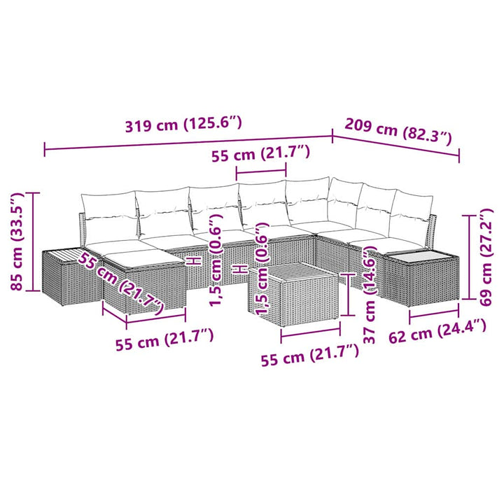 Havesofa Sæt 9 stk. Sort Poly rattan