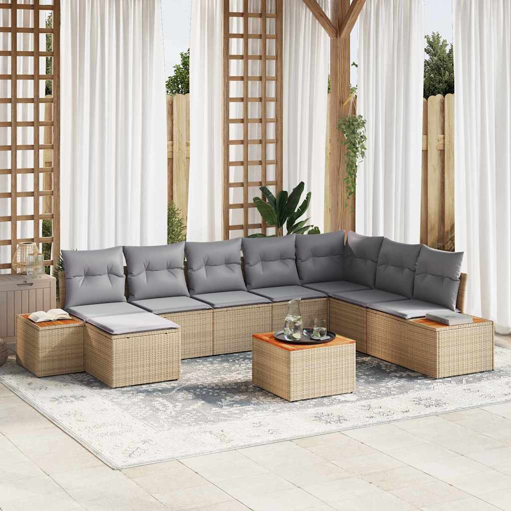 Havesofa Sæt med pude 9 pcs Beige Poly rattan
