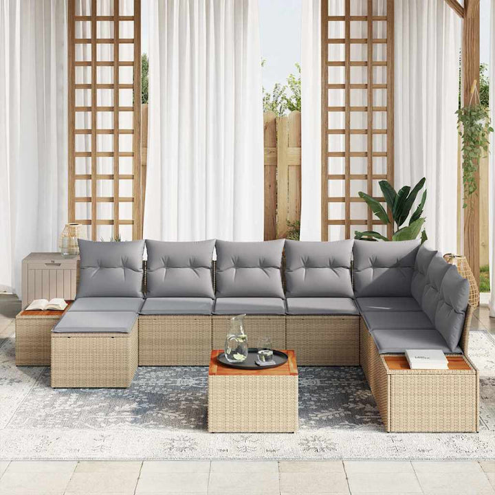 Havesofa Sæt med pude 9 pcs Beige Poly rattan