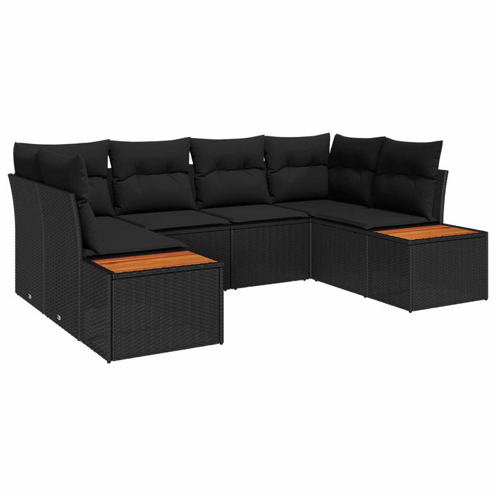 Havesofa Sæt med pude 6 pcs Sort polyrattan