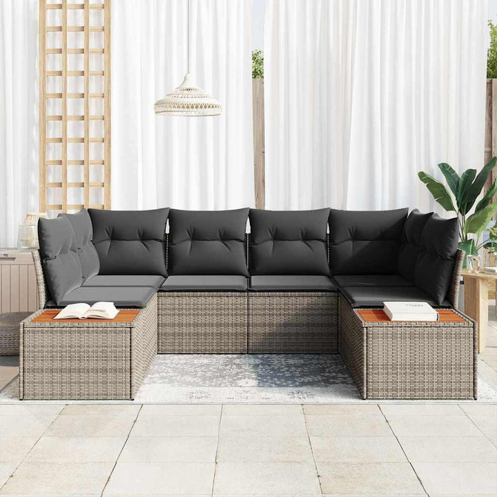 Havesofa Sæt med pude 6 pcs Grå polyrattan