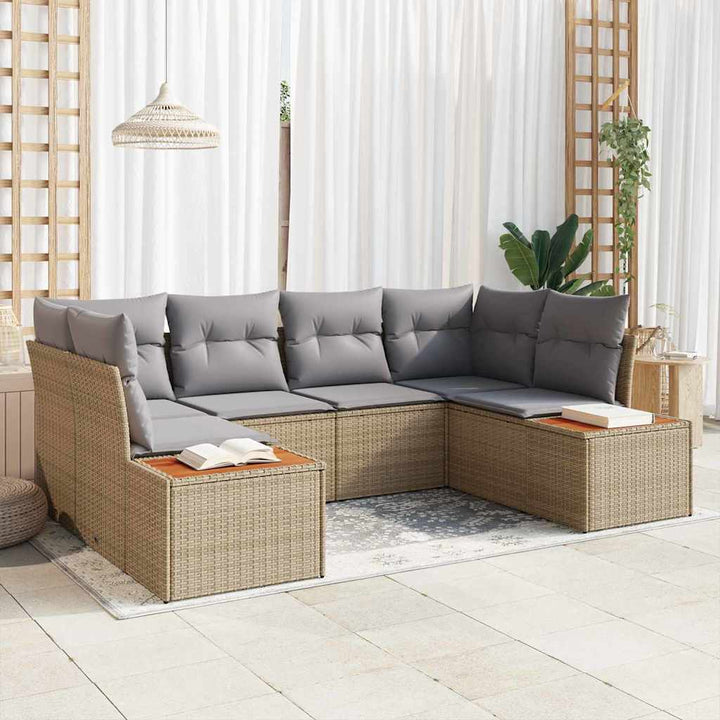 Havesofa Sæt med pude 6 pcs Beige polyrattan