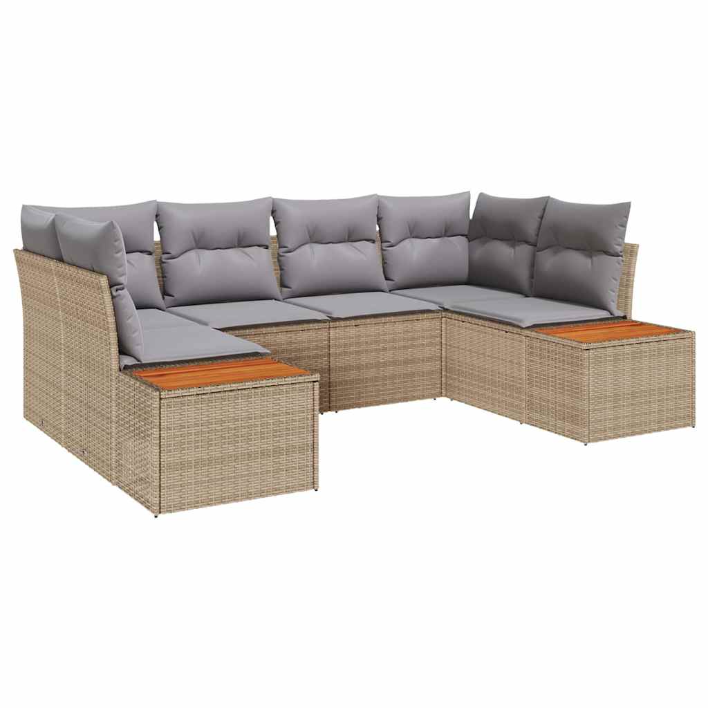 Havesofa Sæt med pude 6 pcs Beige polyrattan