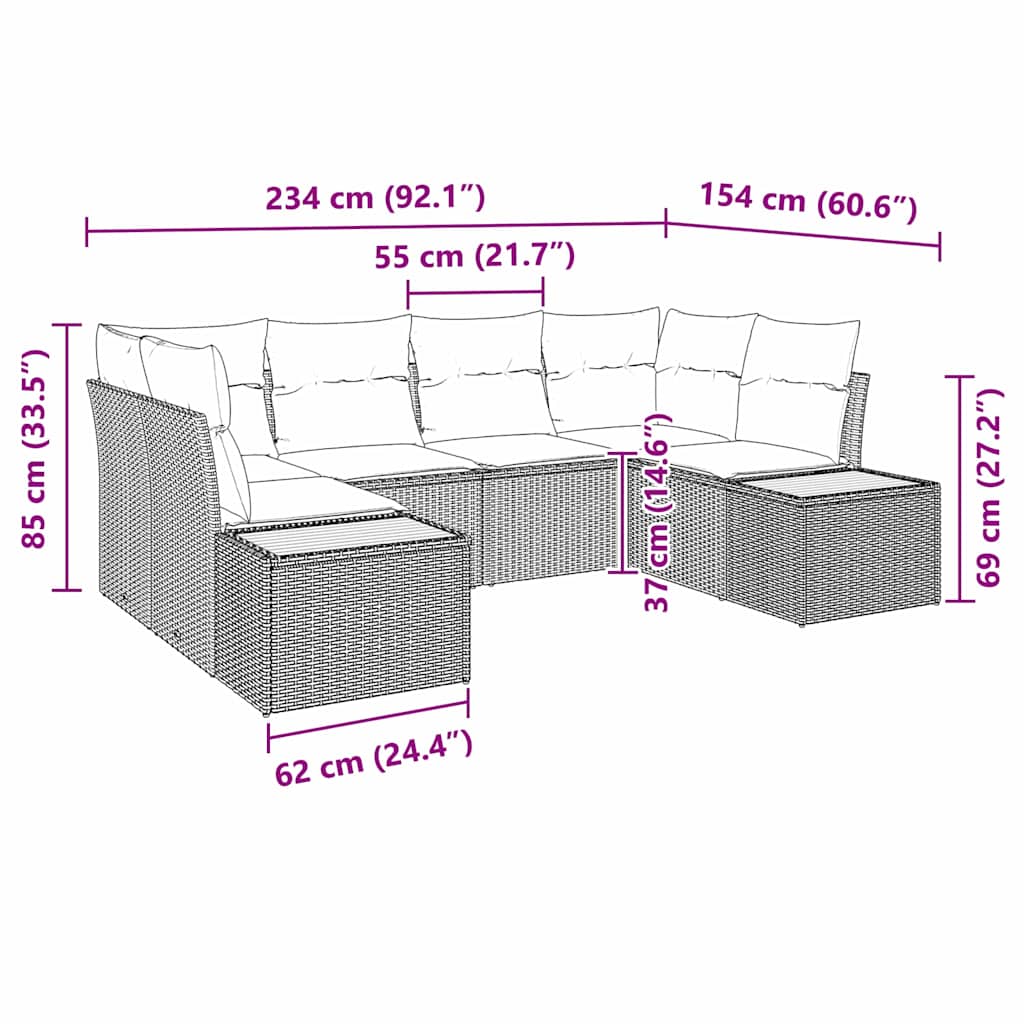 Havesofa Sæt med pude 6 pcs Beige polyrattan